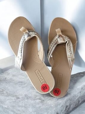 Sperry Women's Braided Metallic Thong Sandals - Tan/Gold